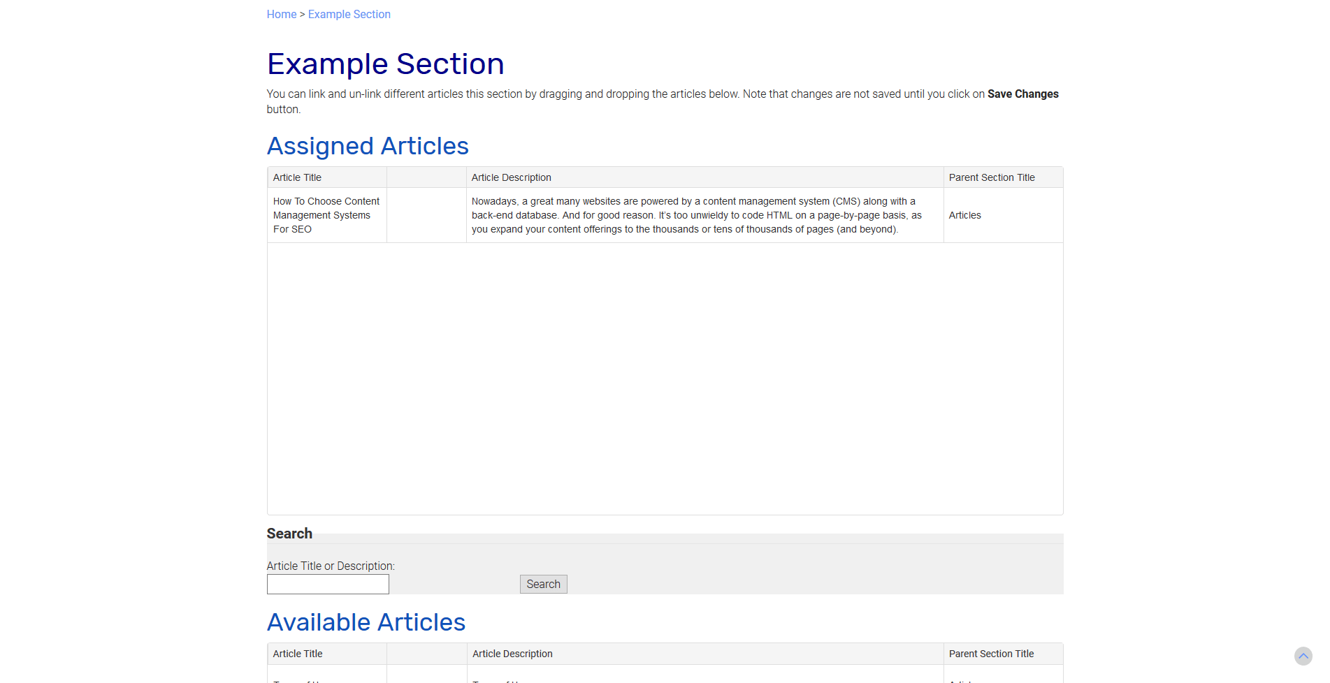 Articles Section-Assign Articles