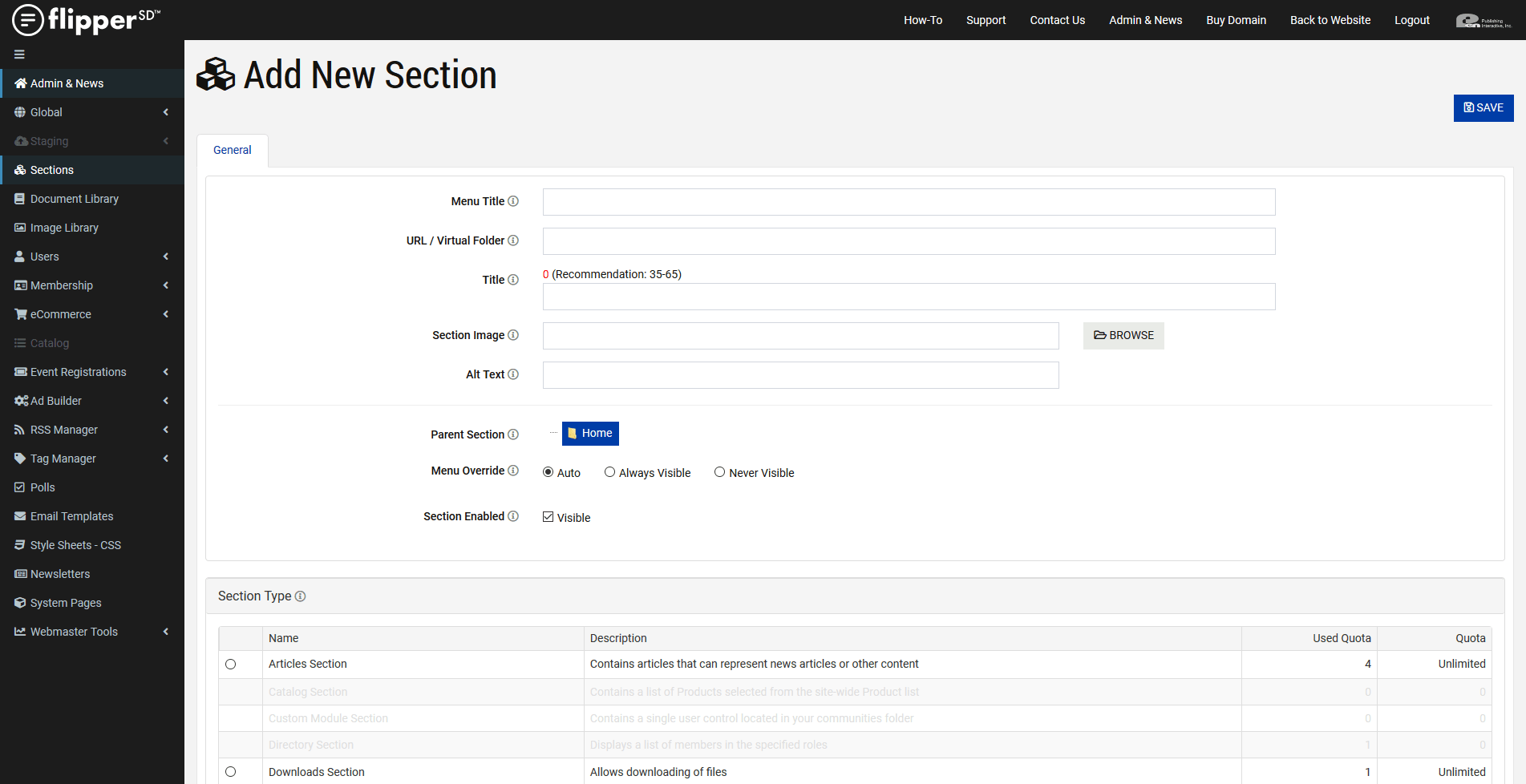 Sections-Add New Section