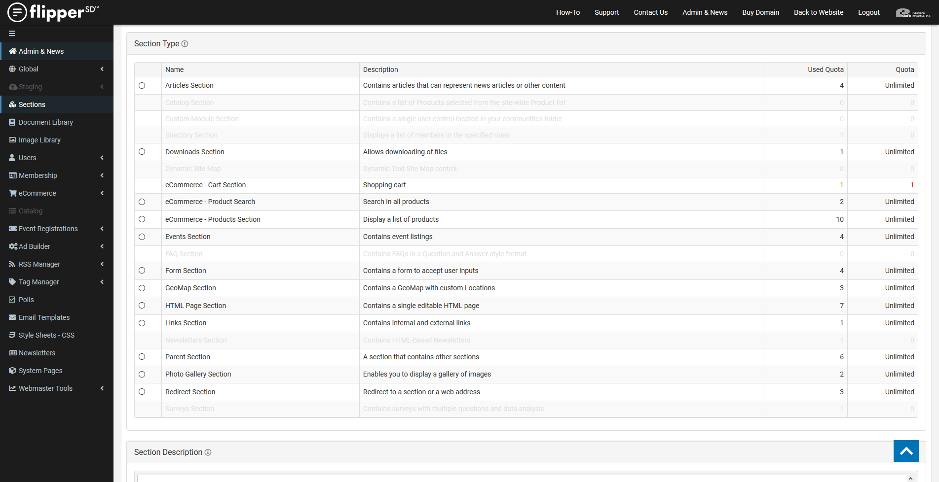 Sections-Section Types